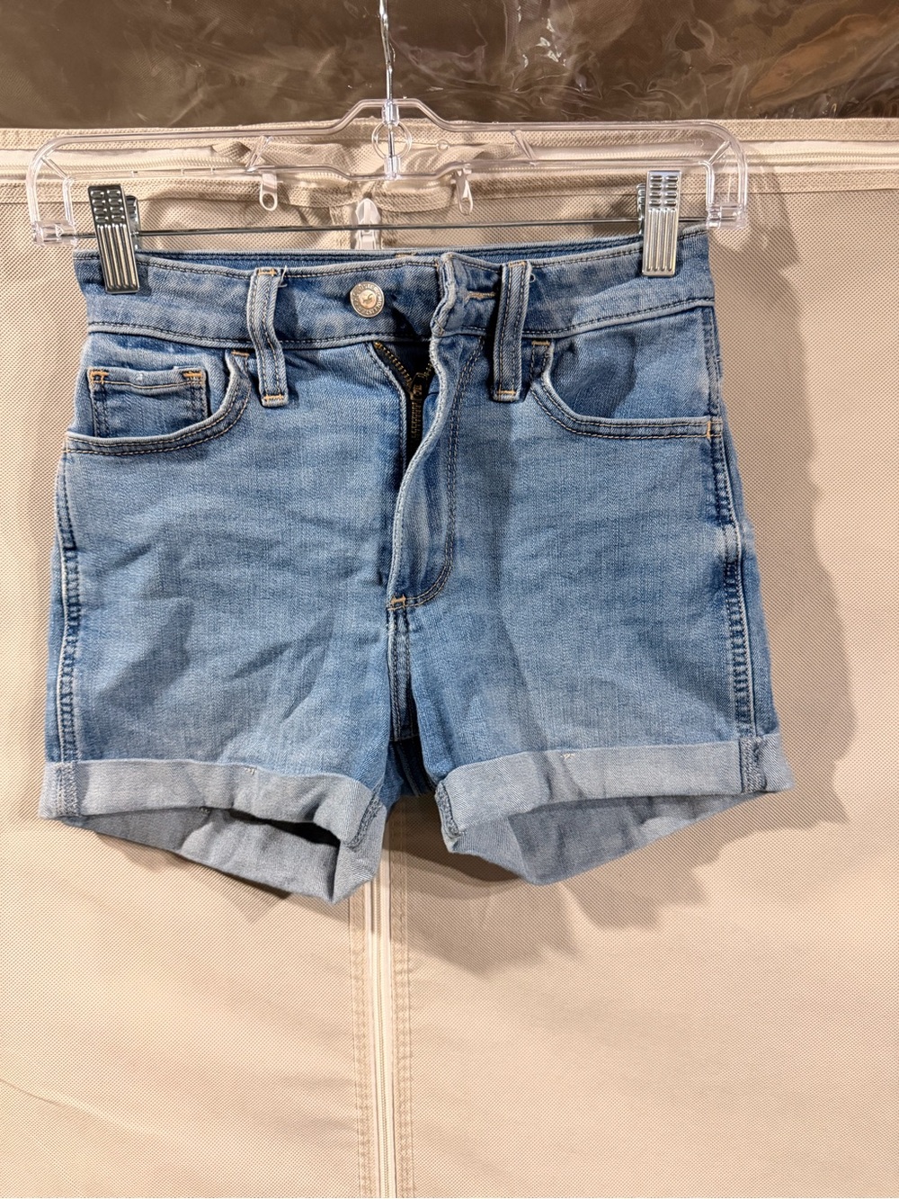 Hollister Light Blue Roll-Cuff Denim Shorts